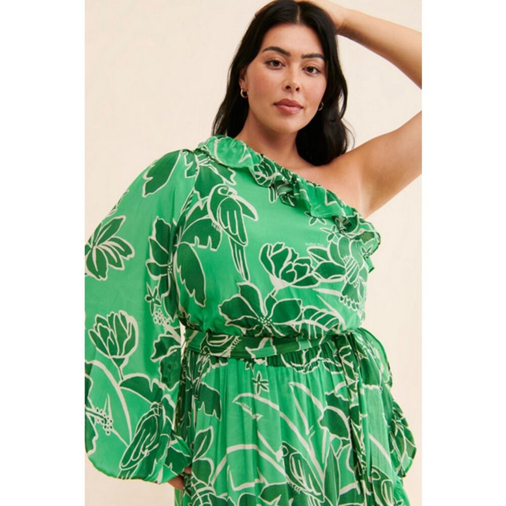 Farm Rio Printed One-Shoulder Ruffle Dress Size L - Picture 3 of 8